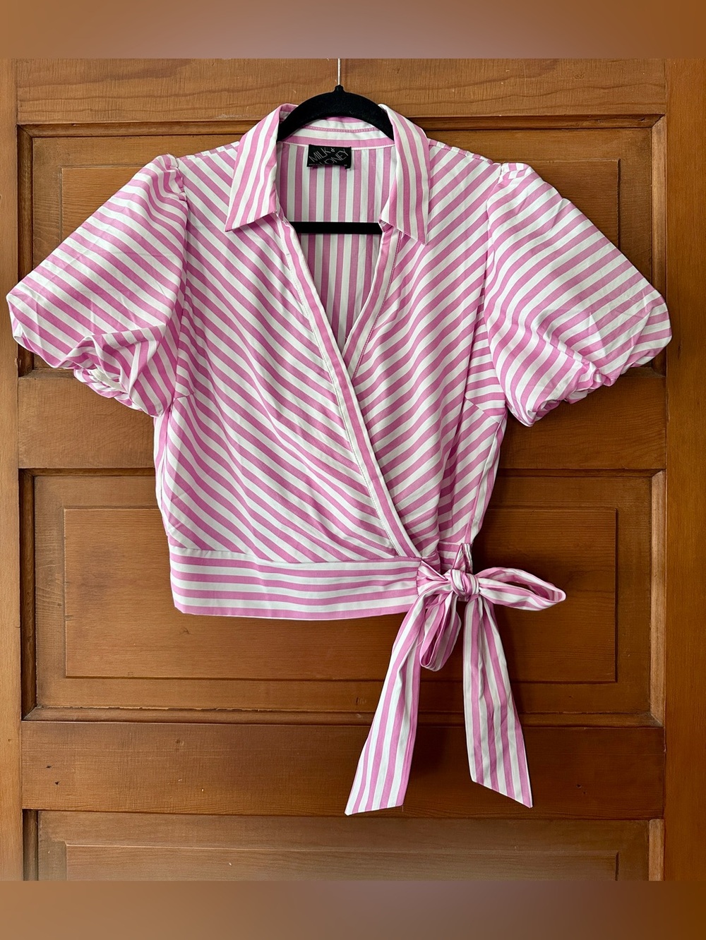 Milk & Honey Pink & White Striped Wrap Blouse with Tie Waist! EUC, worn once! M